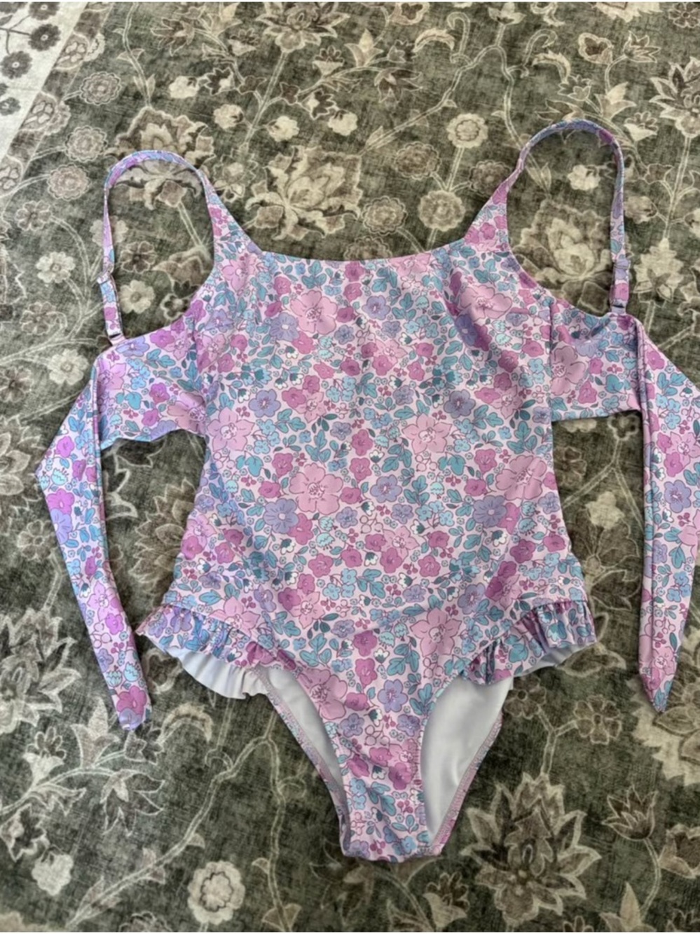 Honeysuckle swim Pink & Lavender Floral Ruffle One-Piece Swimsuit